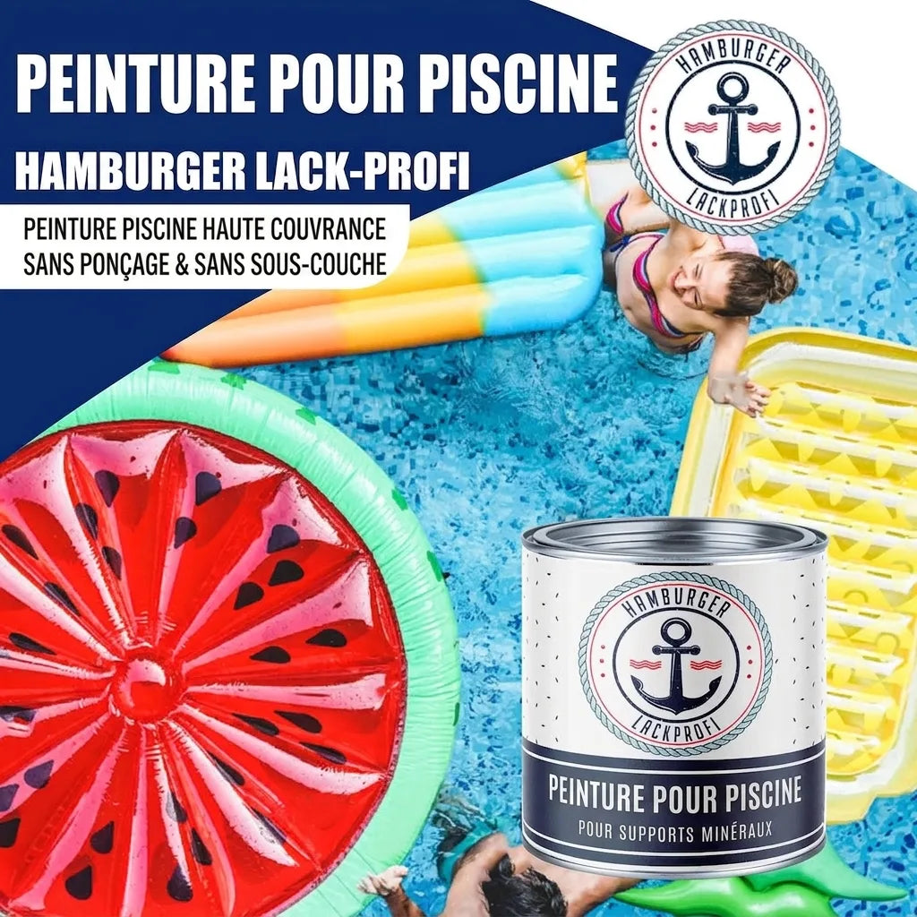 Peinture pour piscine Hamburger Lack-Profi, haute couvrance, sans ponçage ni sous-couche. Idéale supports minéraux.