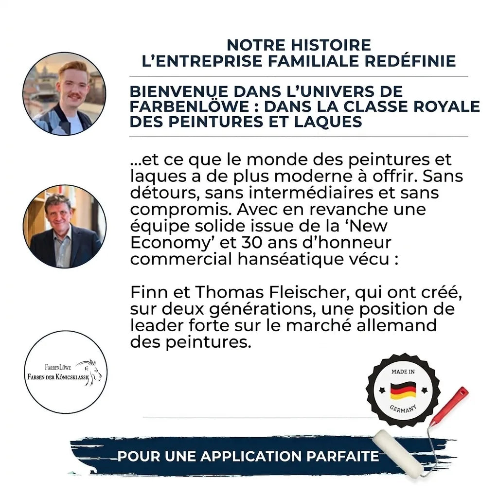 Page d'entreprise Farbenlöwe: notre histoire, nos fondateurs, peintures et laques de la classe royale.