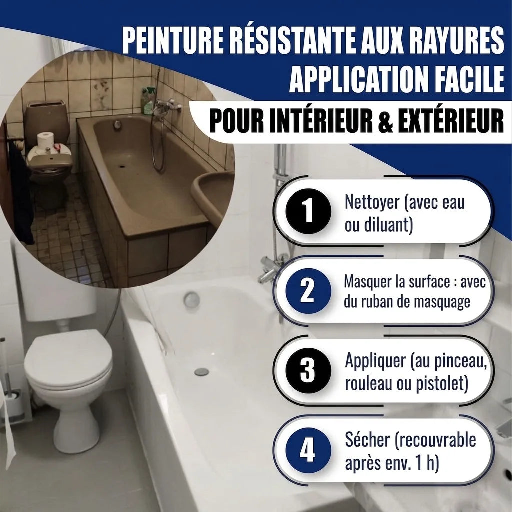 Avant/après : rénovation de baignoire marron en blanc avec peinture anti-rayures. Étapes d'application.