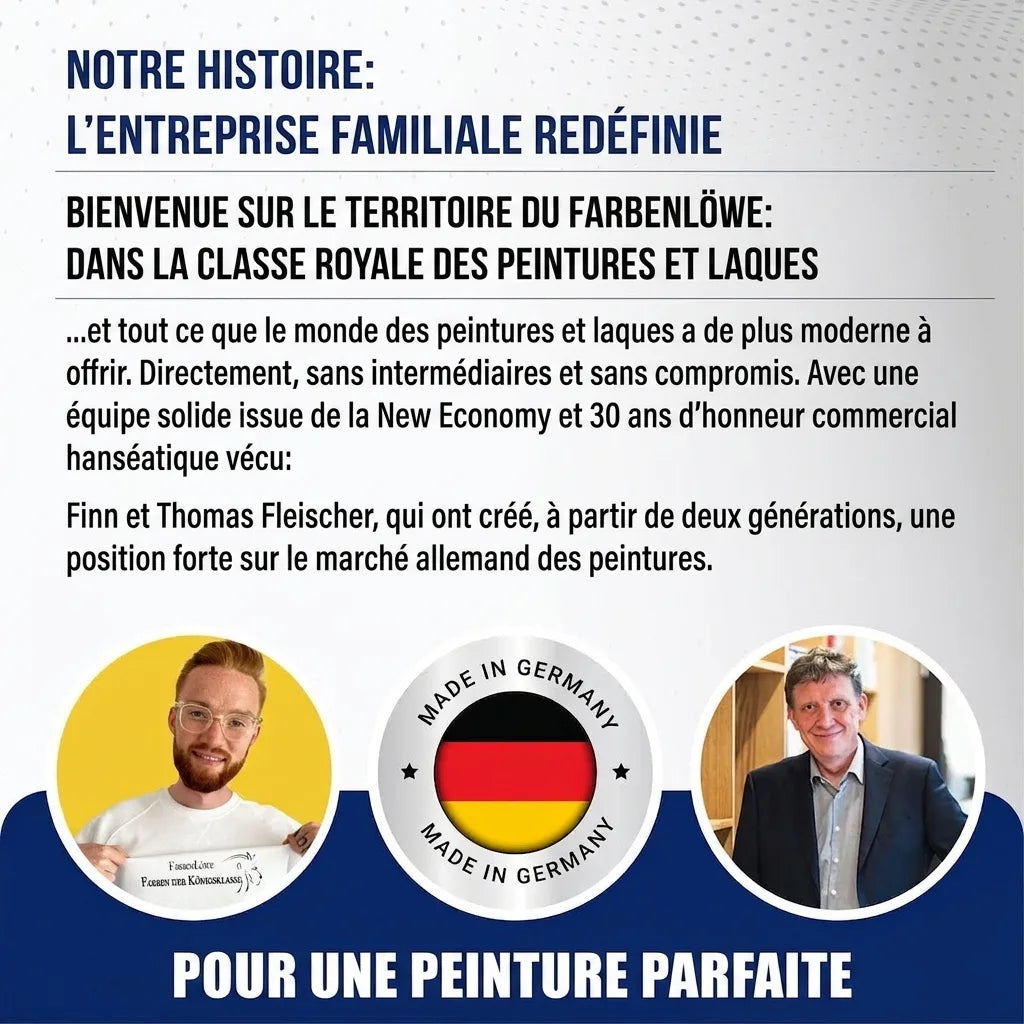 Histoire d'entreprise familiale allemande de peintures et vernis, avec Finn et Thomas Fleischer. Texte marketing.