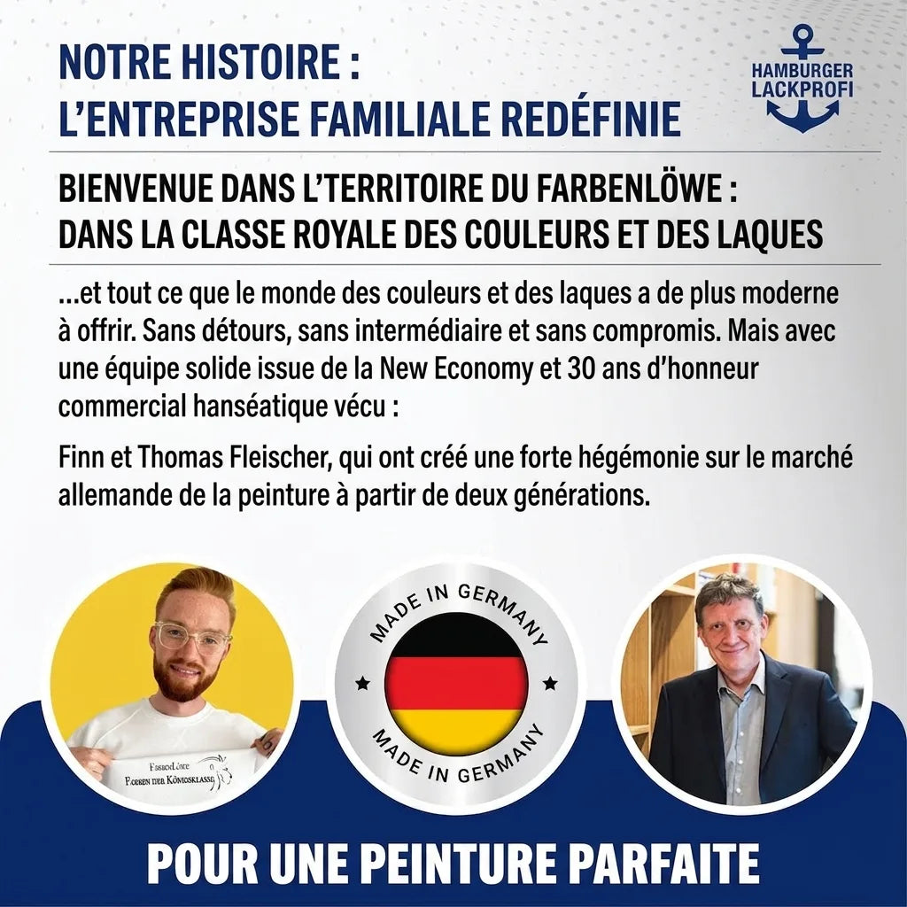 Histoire de Farbenlöwe, entreprise familiale allemande de peinture et vernis. Finn et Thomas Fleischer. Made in Germany.