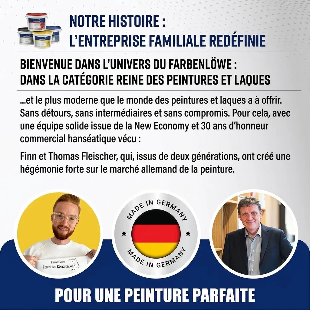 Histoire d'entreprise familiale allemande de peintures et vernis, avec Finn et Thomas Fleischer. Texte marketing.