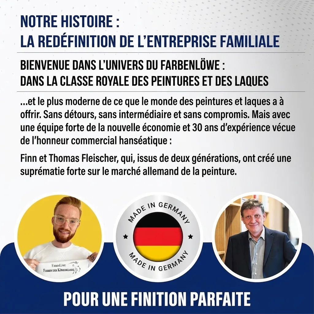 Histoire de Farbenlöwe, entreprise familiale allemande de peinture et vernis. Finn et Thomas Fleischer. Made in Germany.