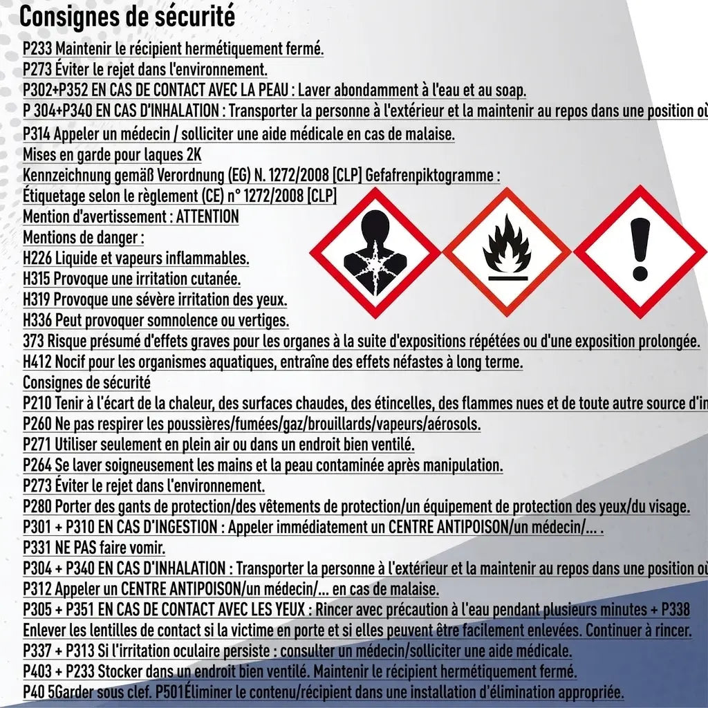 Instructions de sécurité et pictogrammes de danger GHS en allemand pour un produit chimique.