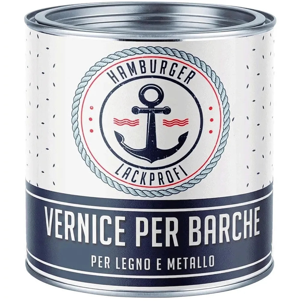 Barattolo di vernice nautica "Bootslack" Hamburger Lackprofi per legno e metallo.