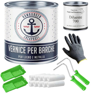 Vernice per barche in vetroresina in set completo - Vernice per barche senza carteggiatura, incl. rullo e diluente - Hamburger Lack-Profi