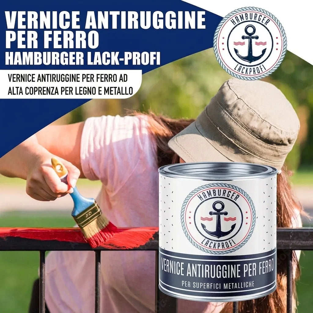 Donna pittura ringhiera con vernice protettiva per metallo e legno Hamburger Lack-Profi.