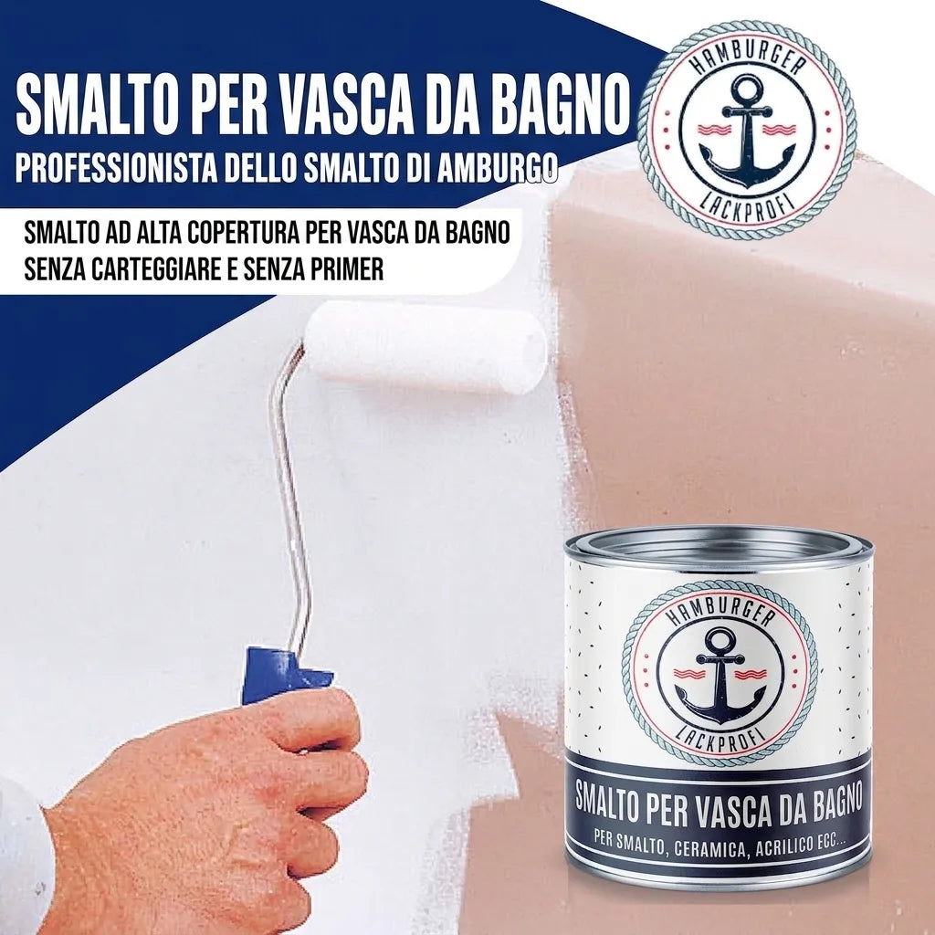 Vernice bianca ad alta copertura per vasca da bagno. Senza carteggiare o primer. Per smalto, ceramica, acrilico.