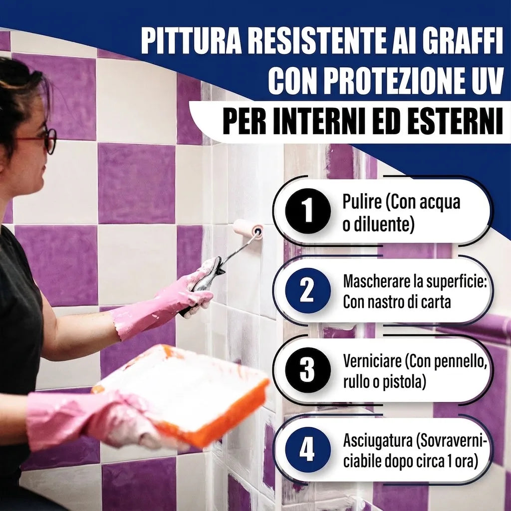 Donna vernicia piastrelle, istruzioni vernice antigraffio con protezione UV per interni/esterni.