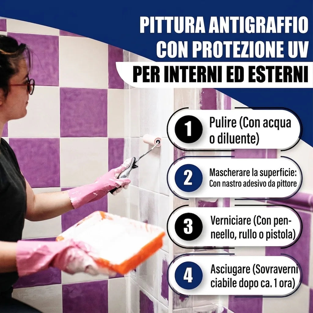 Donna vernicia piastrelle, istruzioni vernice antigraffio con protezione UV per interni/esterni.