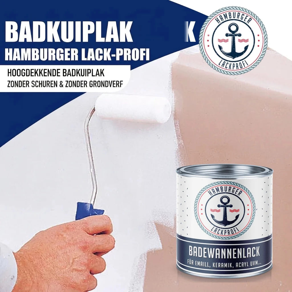 Hamburger Lack-Profi "Badewannenlack" voor badkuipen. Hand schildert een badkuip wit.