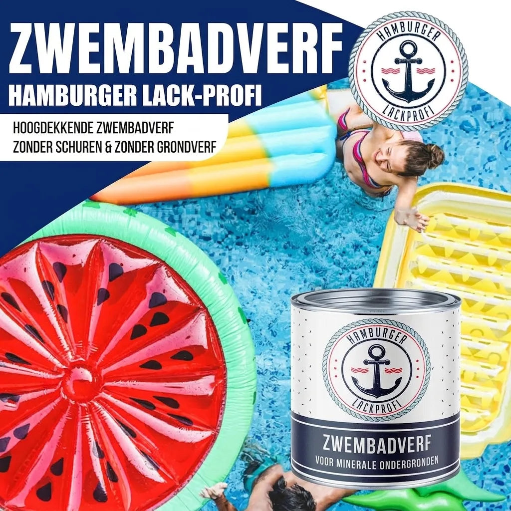 Hamburger Lack-Profi zwembadverf: hoogdekkend, zonder schuren en grondering voor minerale ondergronden.
