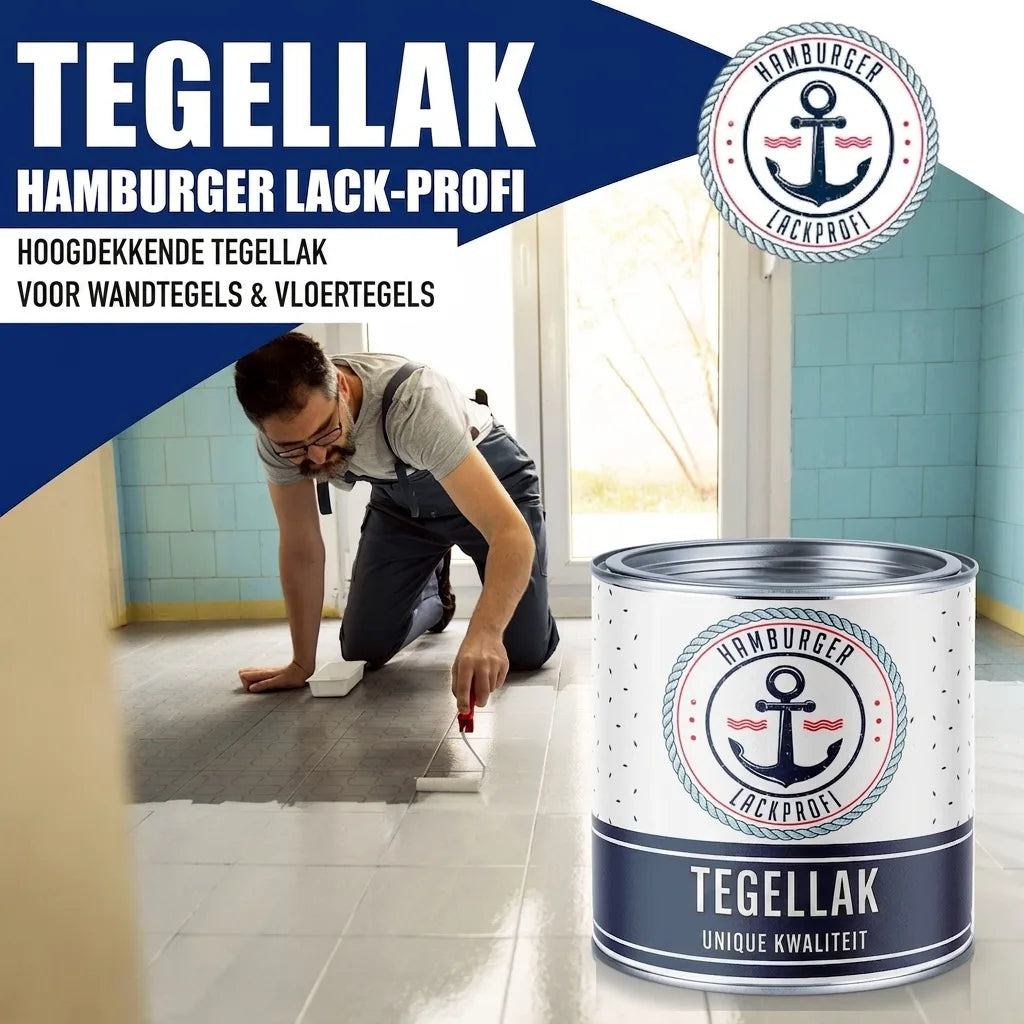 Man schildert vloertegels met tegelverf van Hamburger Lack-Profi. Hoogdekker voor wand- en vloertegels.