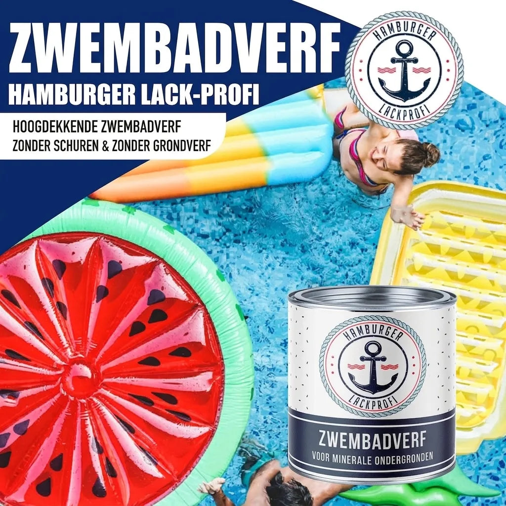 Pot Hamburger Lack-Profi zwembadverf. Hoogdekkend, zonder schuren of grondverf, voor minerale ondergronden.