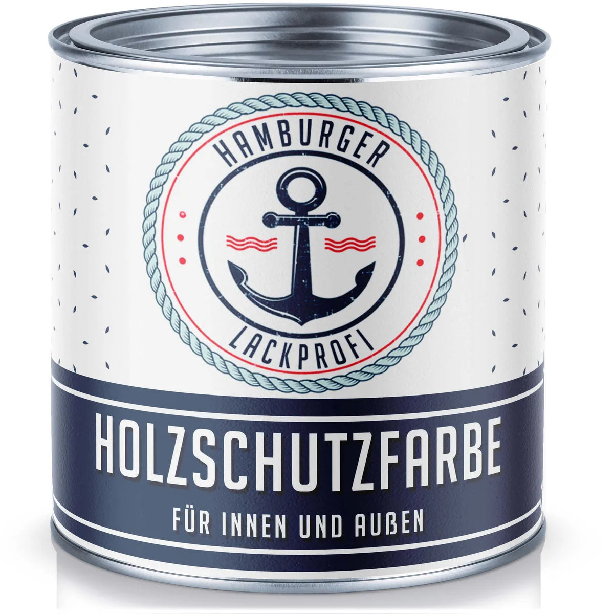 Farba do drewna Hamburger Lackprofi w puszce, do wewnątrz i na zewnątrz, z logo kotwicy.