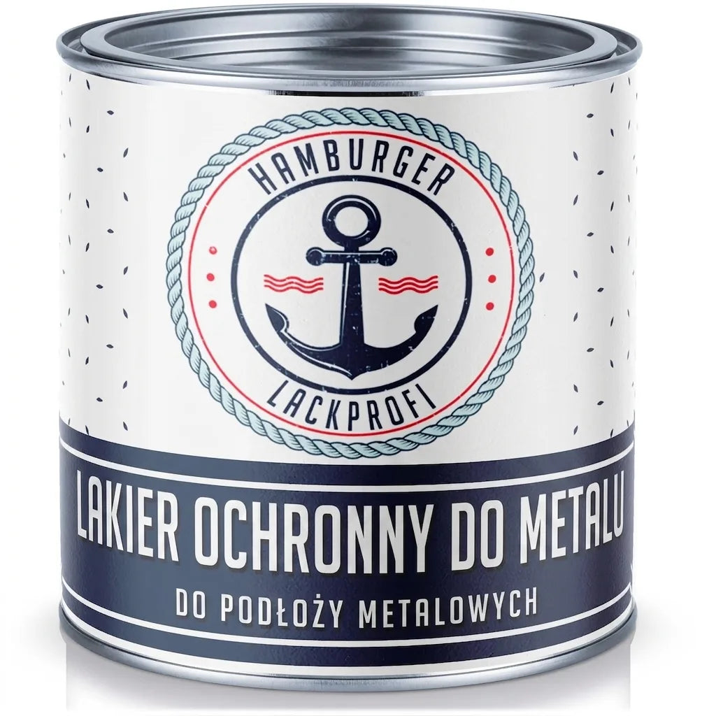 Biała puszka farby Hamburger Lackprofi, lakier ochronny do metalu, do powierzchni metalowych.