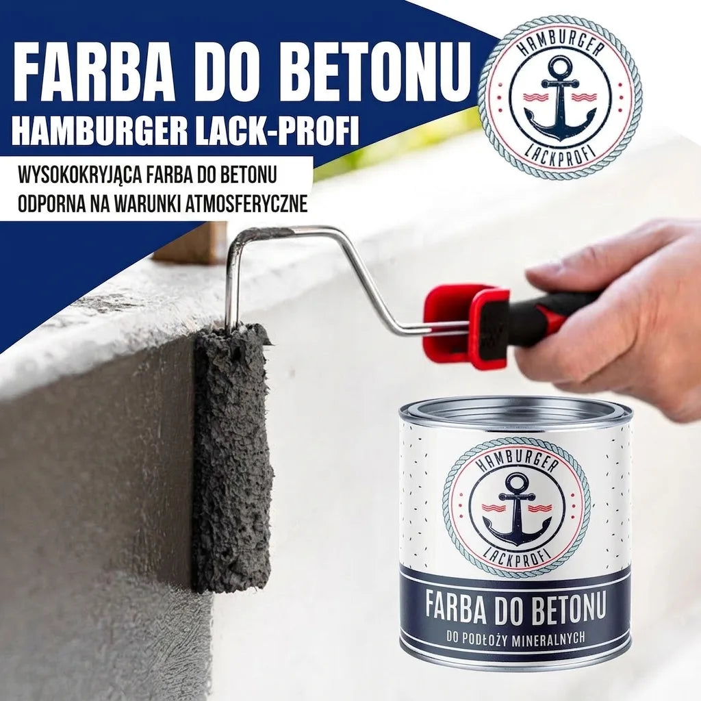 Farba do betonu Hamburger Lack-Profi. Wysokokryjąca, odporna na warunki atmosferyczne, do podłoży mineralnych.