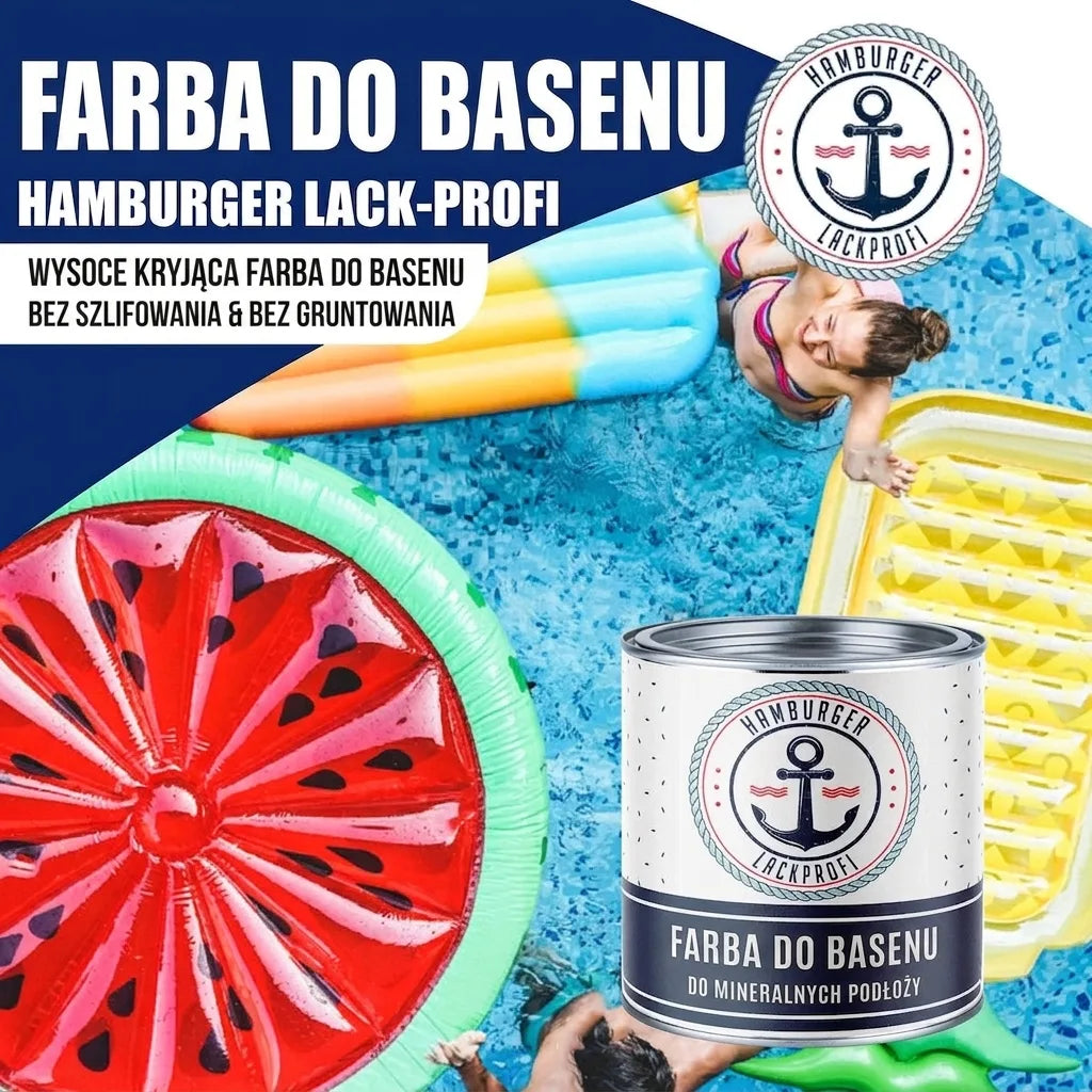 Farba do basenu Hamburger Lack-Profi. Wysokopokrywająca, bez szlifowania i gruntowania, do podłoży mineralnych.