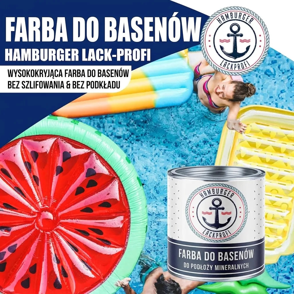 Farba basenowa Hamburger Lack-Profi. Wysokokryjąca, bez szlifowania i gruntowania. Do powierzchni mineralnych.