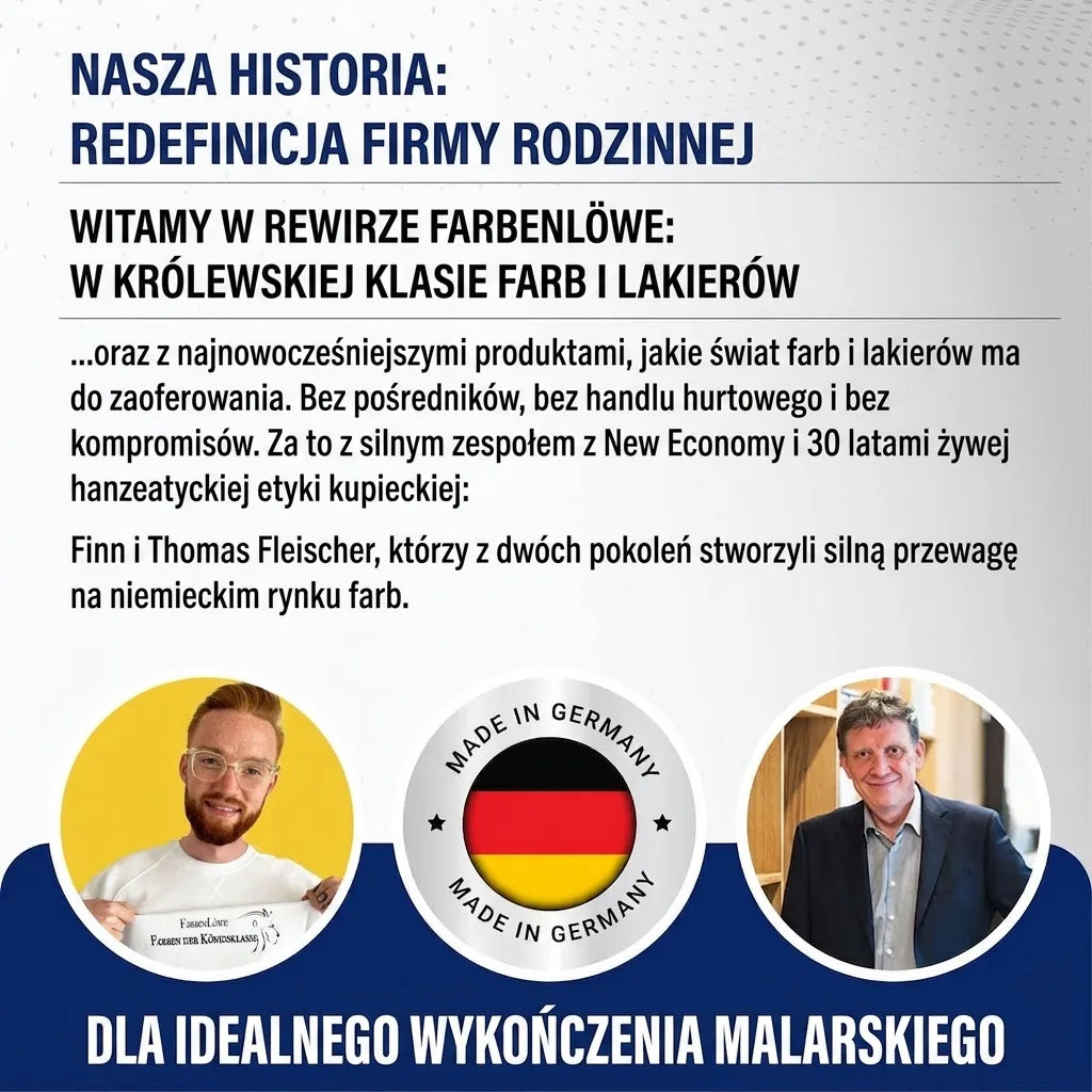 Historia firmy rodzinnej Farbenlöwe: farby i lakiery premium, Made in Germany. Finn i Thomas Fleischer.