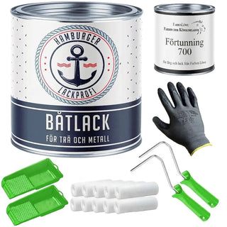 Båtlack i komplett-set - båtfärg utan slipning inkl. färgroller & förtunning - Hamburger Lack-Profi