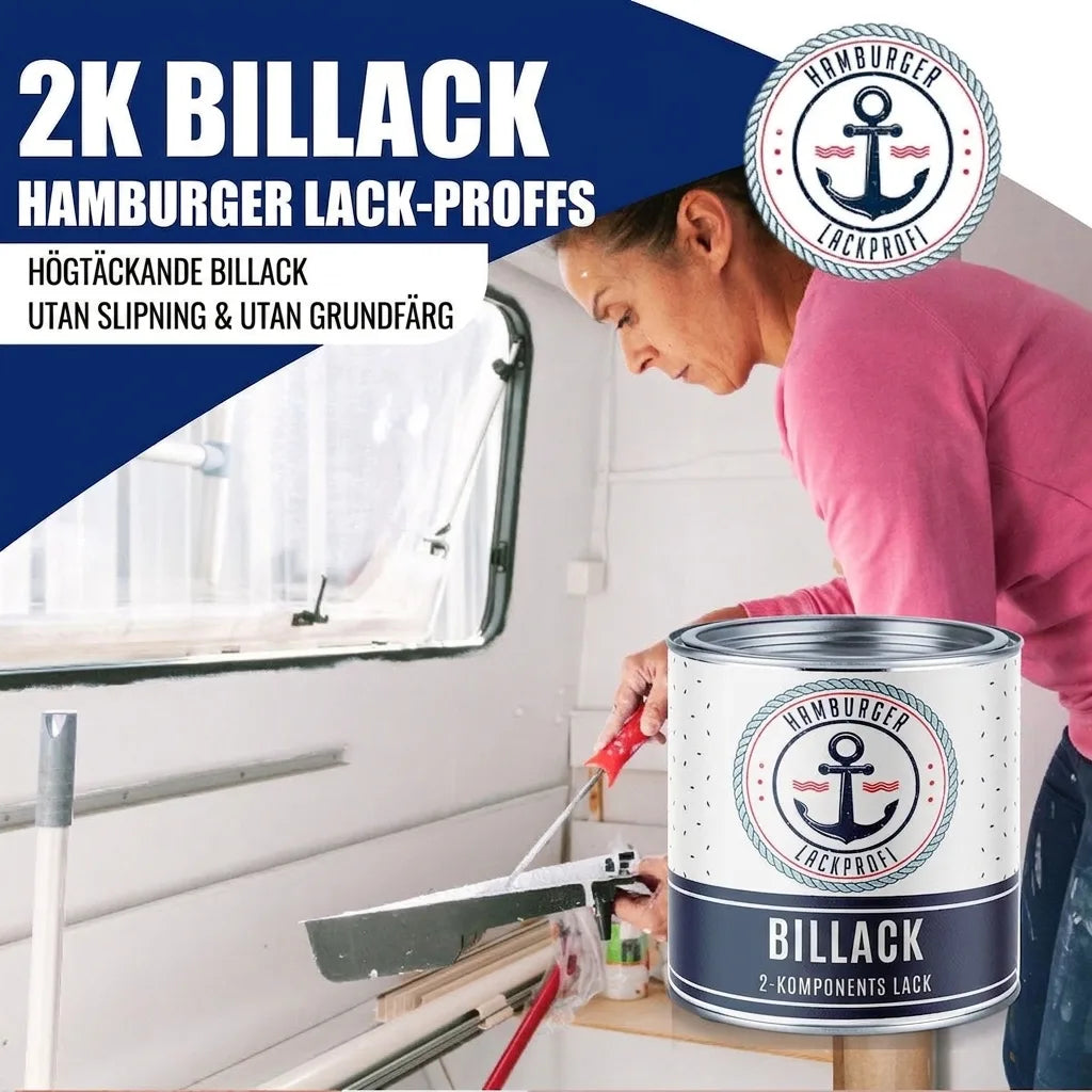 Kvinna målar interiör med Hamburger Lack-Profi 2K billack. Högtäckande färg utan slipning/grundfärg.
