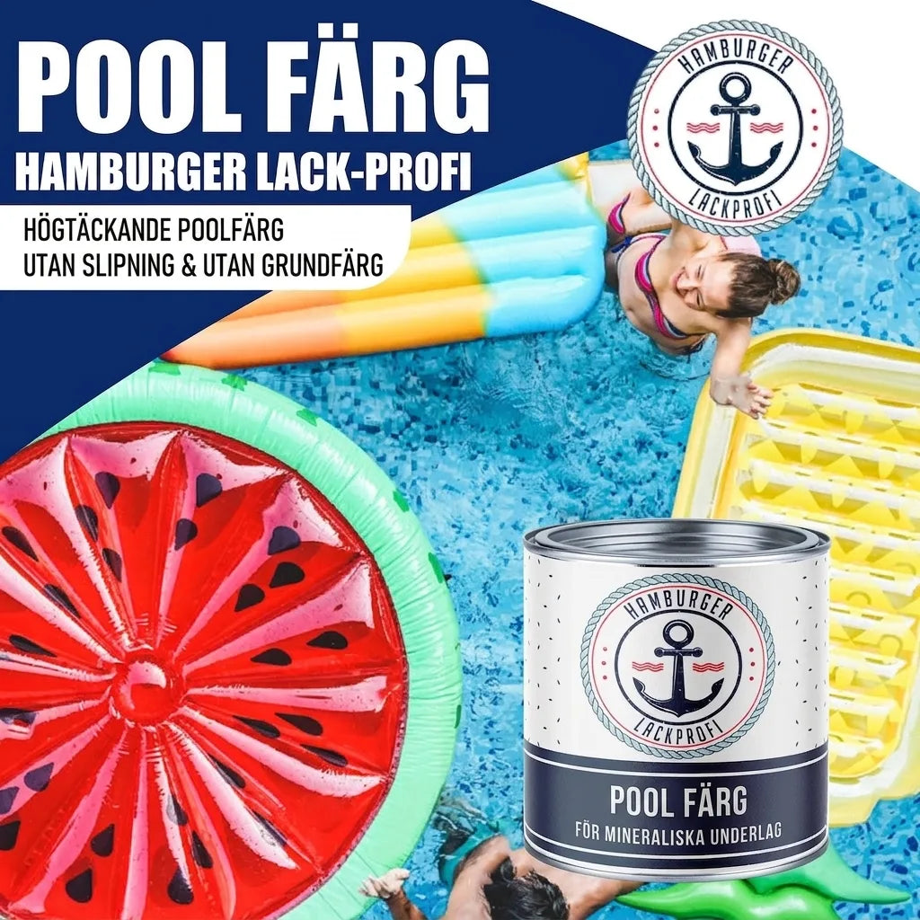 Poolfärg från Hamburger Lack-Profi. Högtäckande simbassängsfärg utan slipning & grundning för mineraliska underlag.