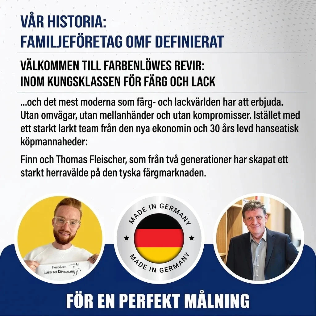 Tysk företagsberättelse: Farbenlöwe, specialister på färg och lack. Finn och Thomas Fleischer. Made in Germany.