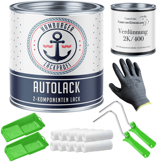 Peinture automobile 2K en set complet pour peindre votre voiture / caravane, incluant rouleau à peinture & diluant - Hamburger Lack-Profi