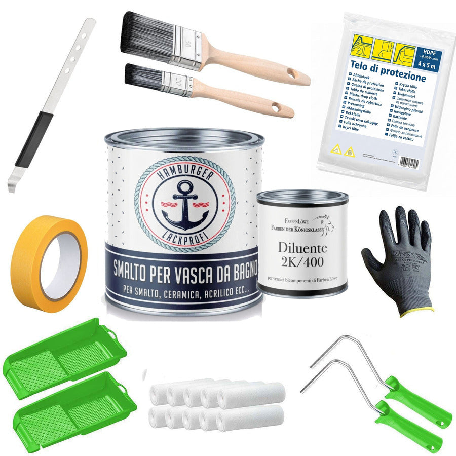 Smalto per vasca da bagno 2K set senza pensieri (X500) incl. accessori XXL - Hamburger Lack-Profi