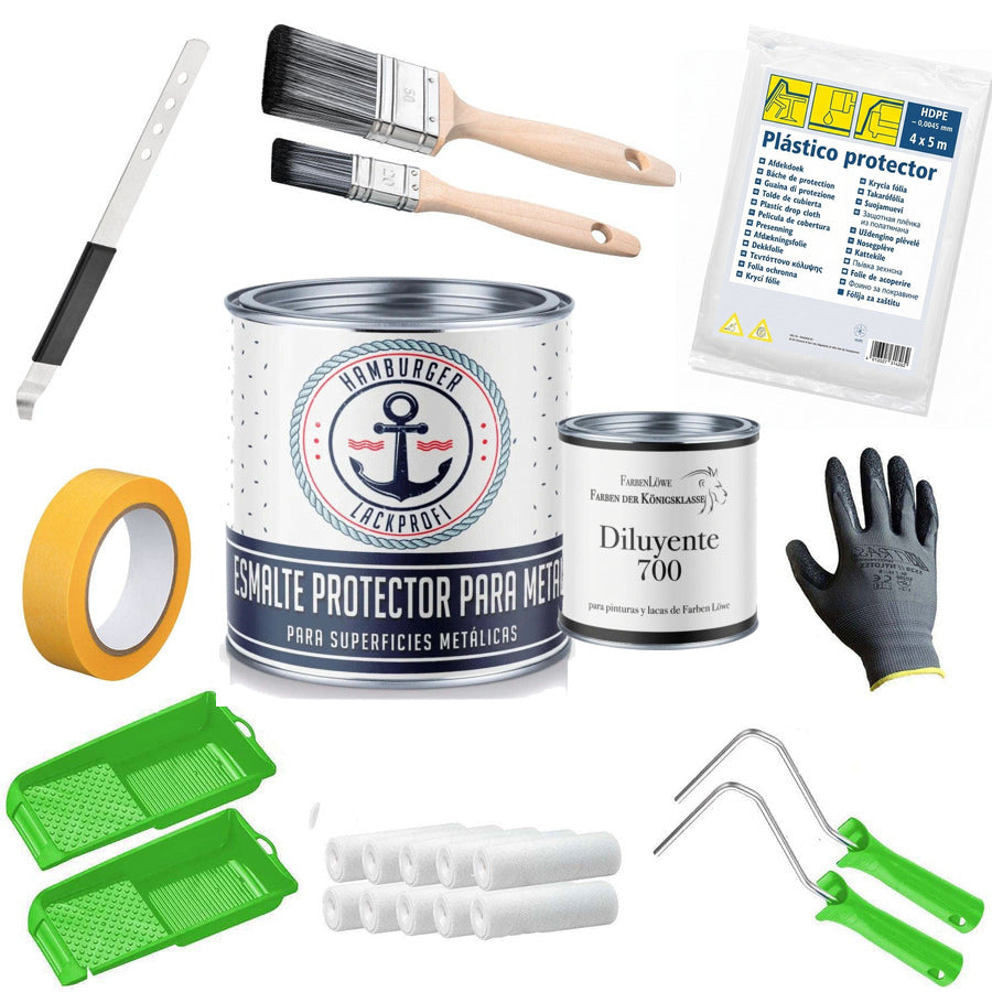 Esmalte protector para metal set todo incluido (X500) incl. accesorios XXL - Hamburger Lack-Profi
