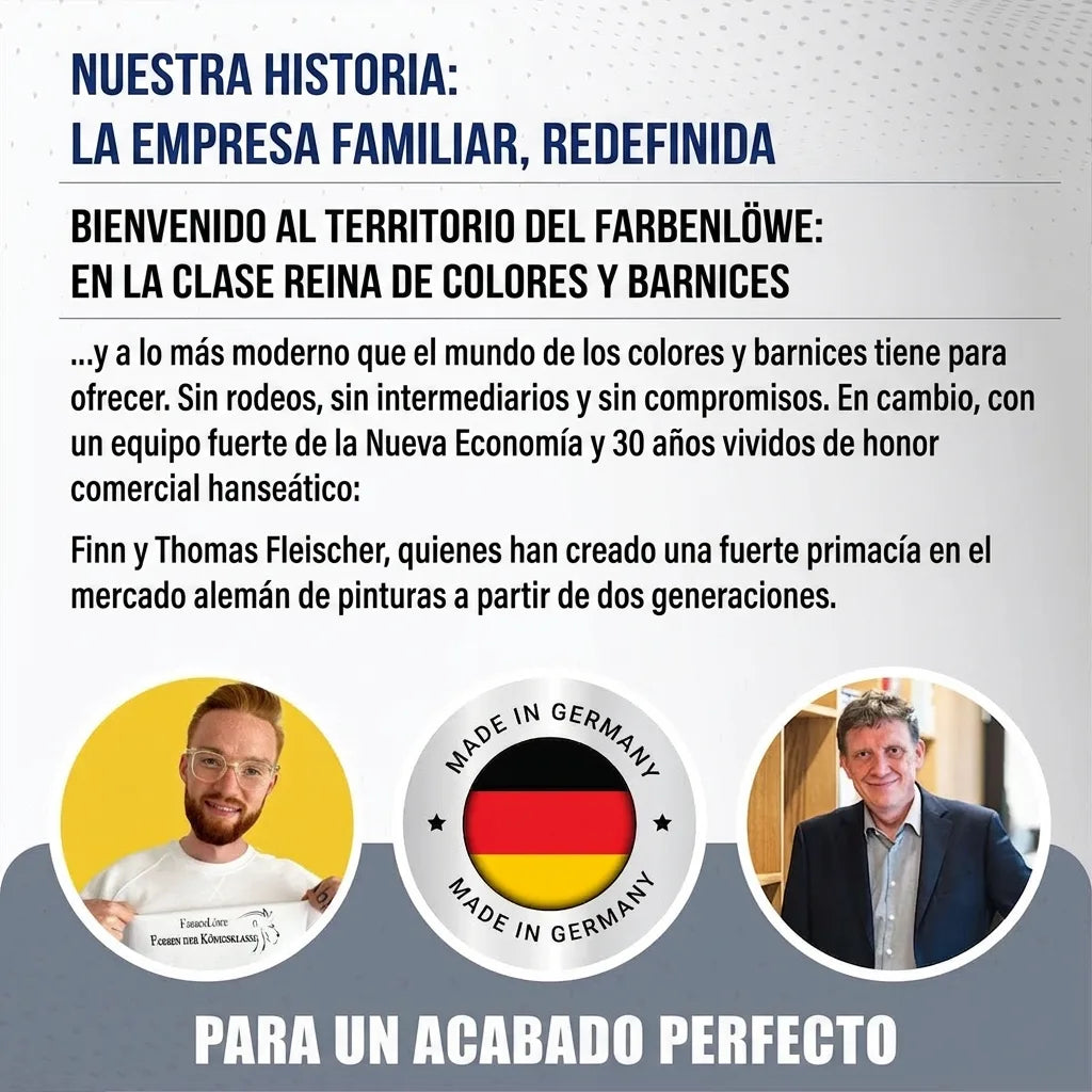 Historia de Farbenlöwe, empresa familiar alemana de pintura. Calidad "Made in Germany" para un acabado perfecto.