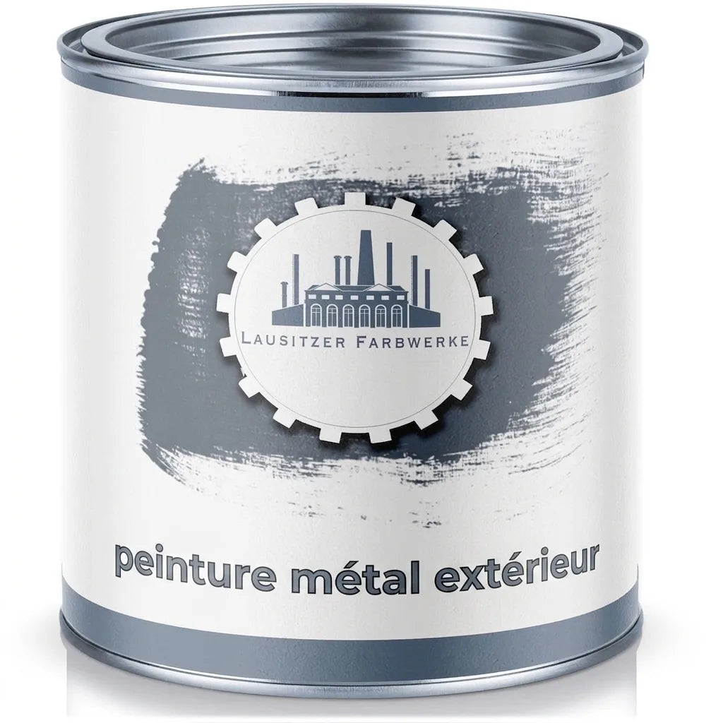 Pot de peinture gris de la marque Lausitzer Farbwerke, vernis de protection pour métal.