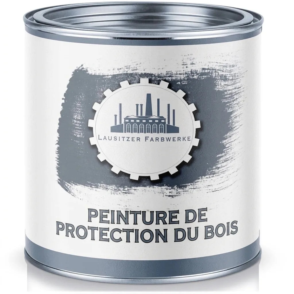 Pot de peinture gris pour bois de la marque Lausitzer Farbwerke.