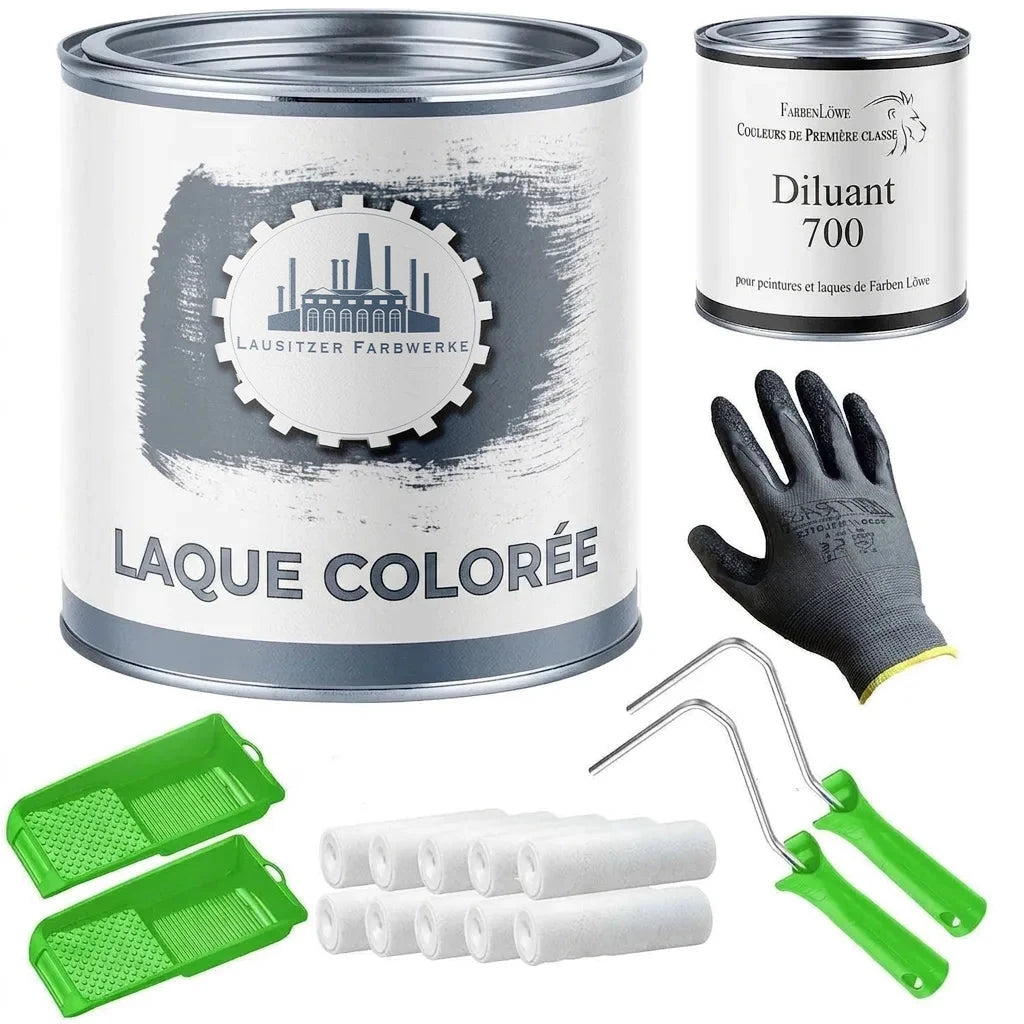 Peinture BUNTLACK, diluant, gants, rouleaux et bacs. Kit complet pour travaux de peinture.