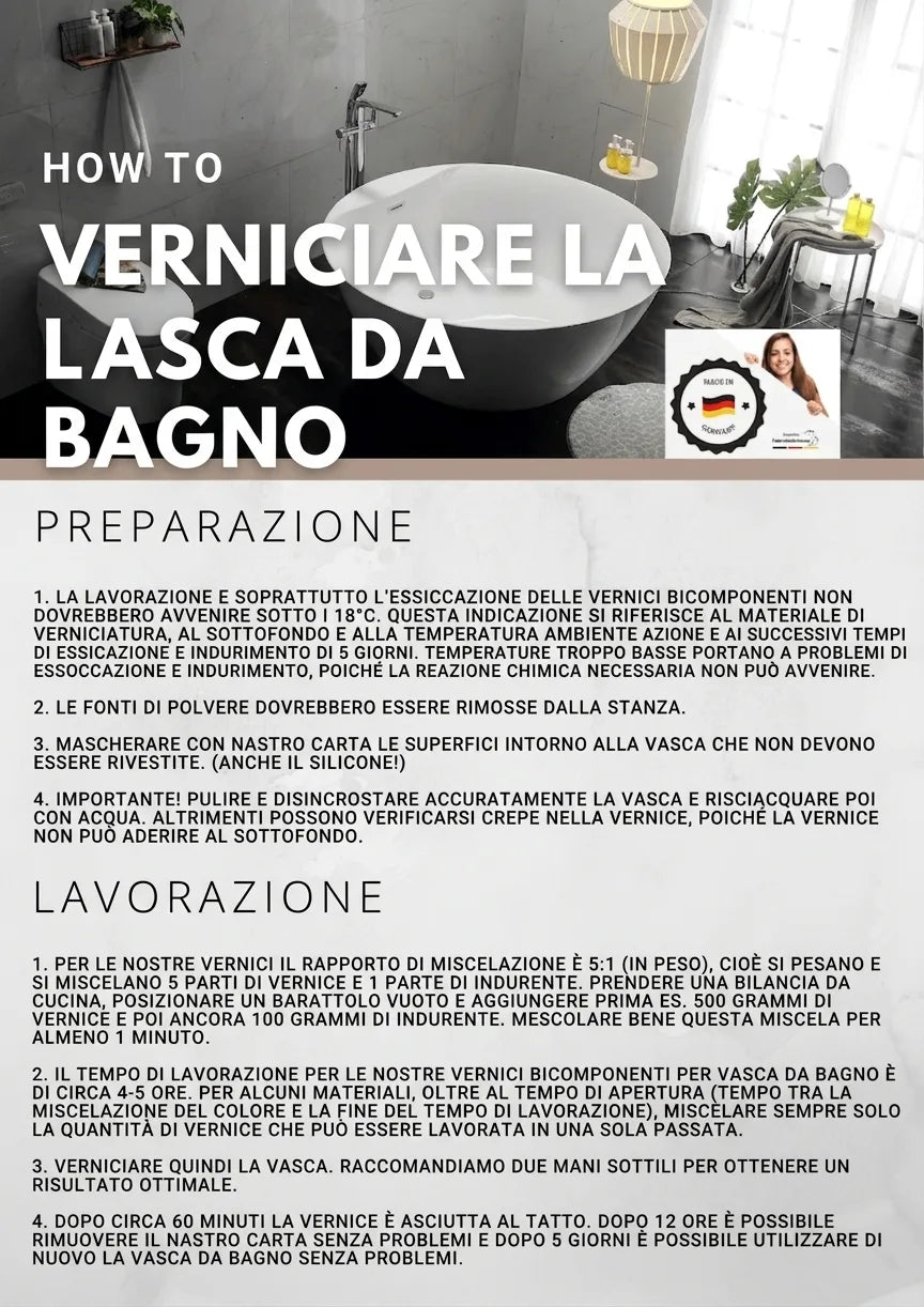 Come verniciare una vasca da bagno: istruzioni dettagliate per preparazione e applicazione con vernice 2K.