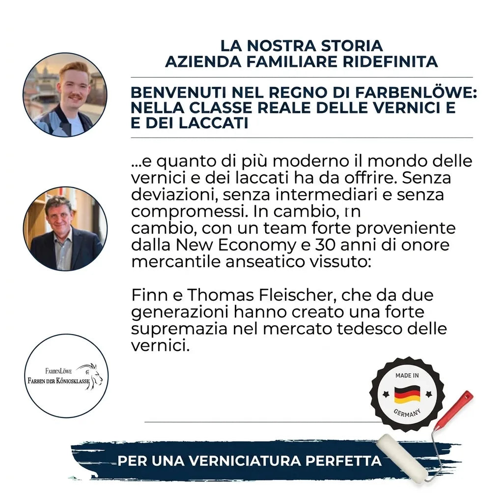 Storia aziendale tedesca Farbenlöwe, pittura e vernice di qualità superiore, Made in Germany.