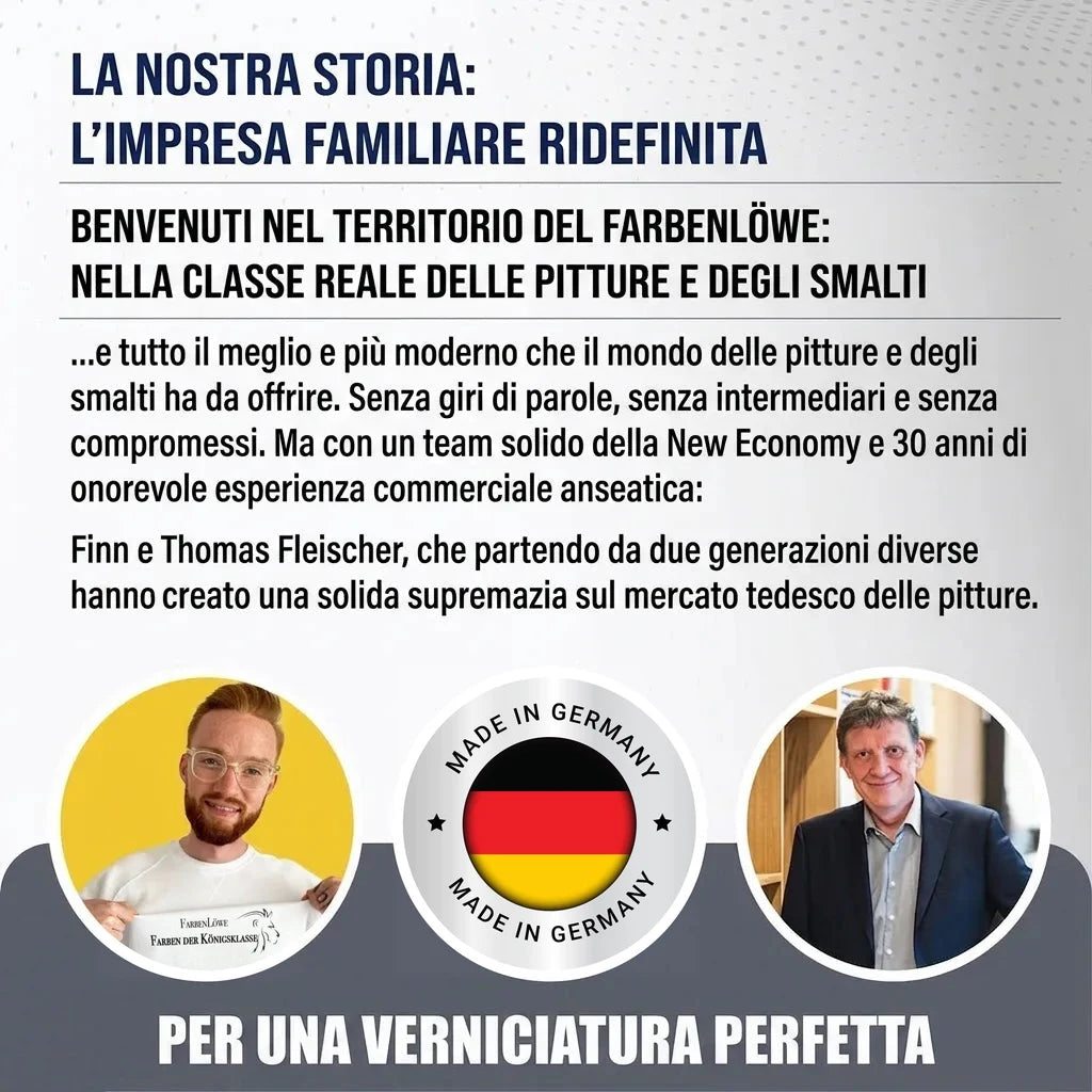 Farbenlöwe: azienda familiare tedesca, vernici di alta qualità Made in Germany per un rivestimento perfetto.