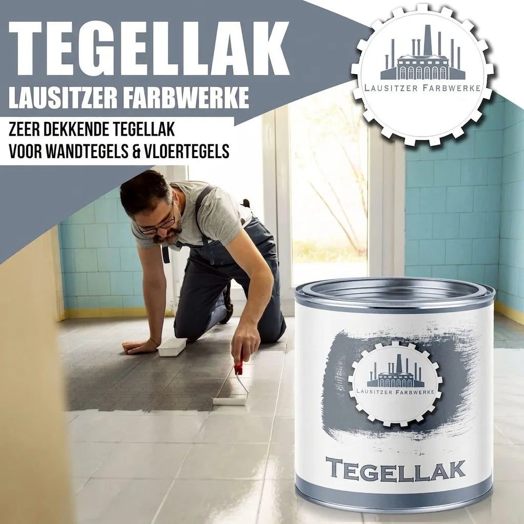 Man schildert vloertegels met hoogdekkende tegellak van Lausitzer Farbwerke. Geschikt voor wand- en vloertegels.