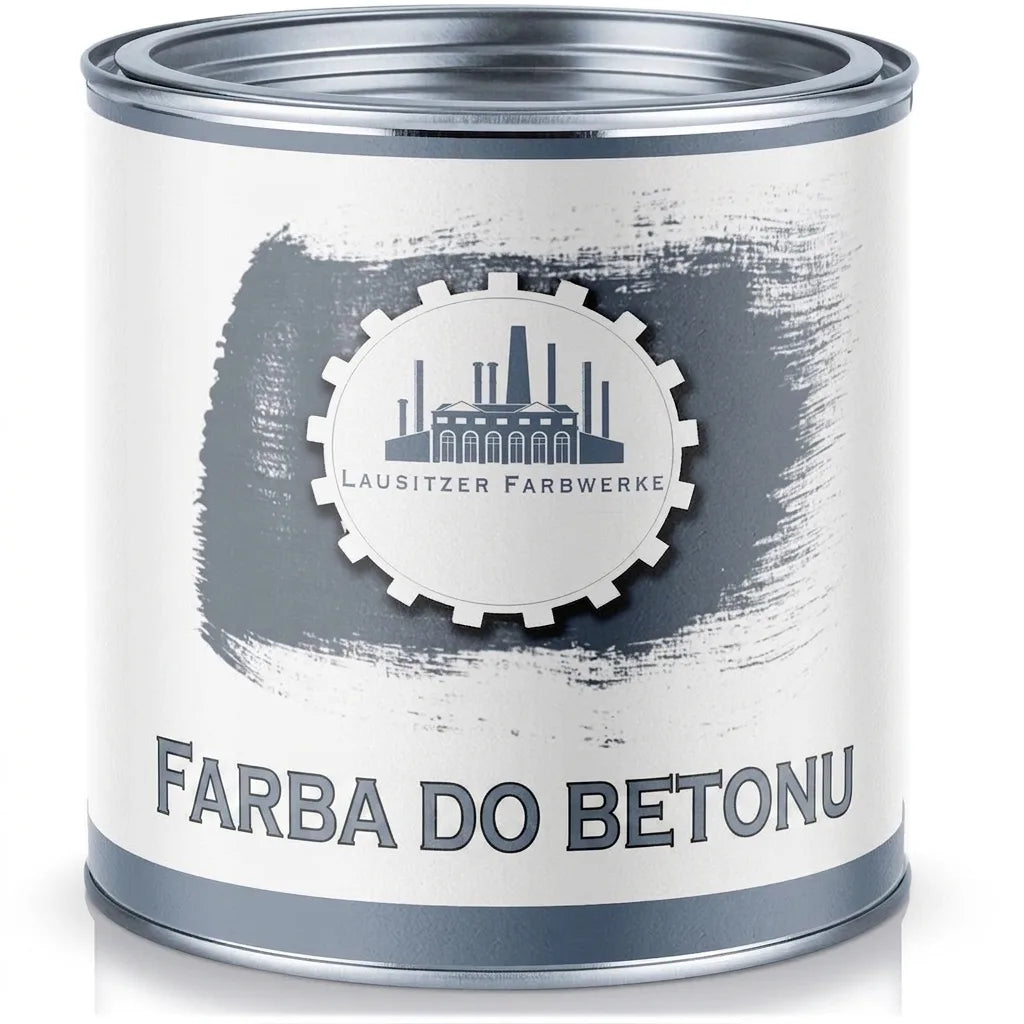 Puszka szarej farby do betonu Lausitzer Farbwerke. Farba betonowa.