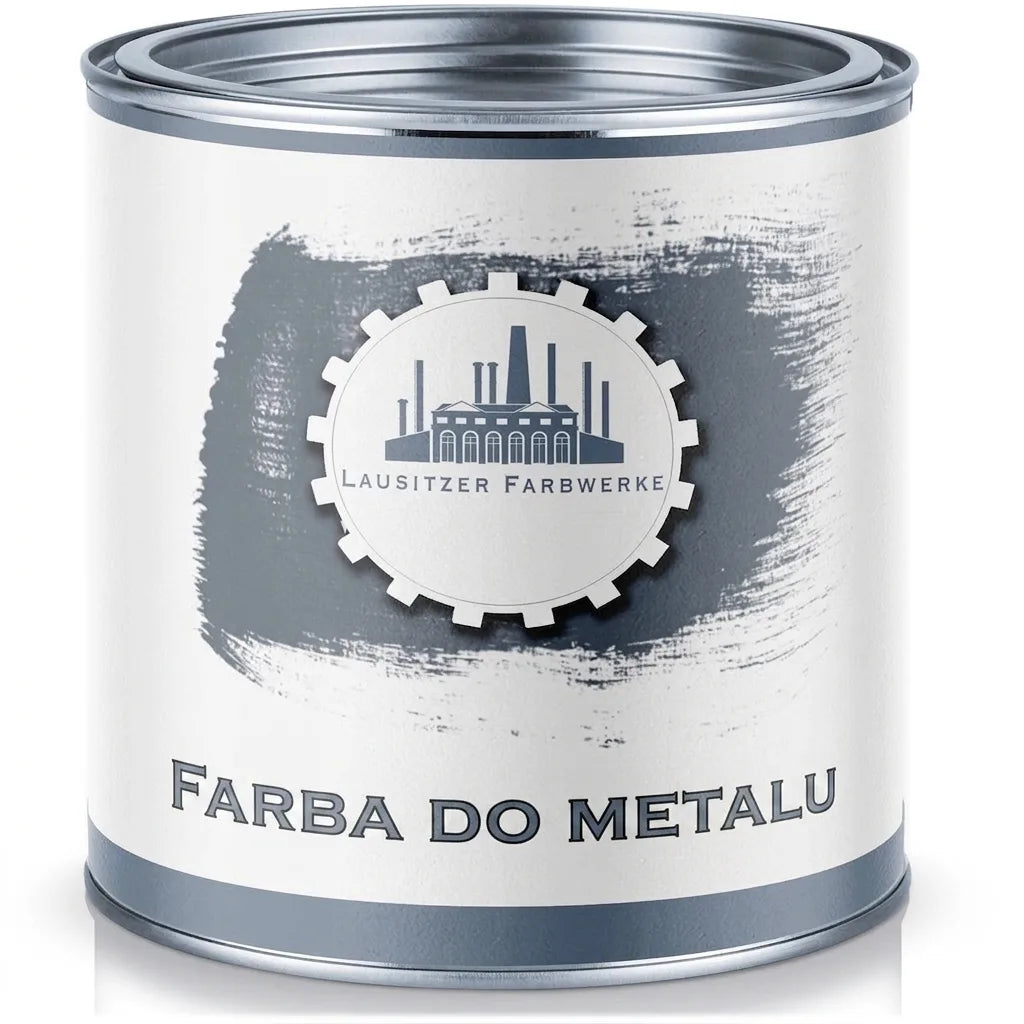 Puszka szarej farby do metalu Lausitzer Farbwerke, lakier ochronny. Lakier ochronny do metalu.