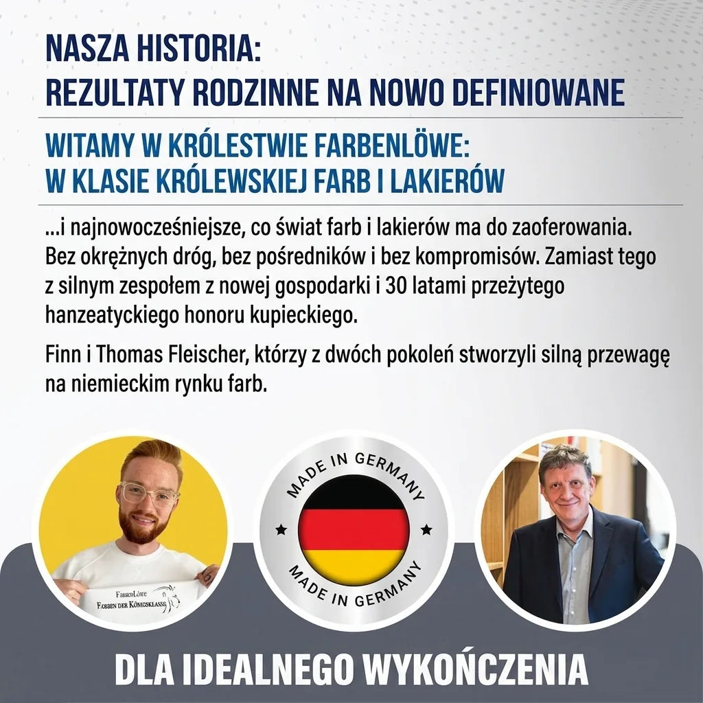 Niemiecka firma rodzinna Fleischer redefiniuje rynek farb i lakierów. Z Finnem i Thomasem. Wyprodukowano w Niemczech.