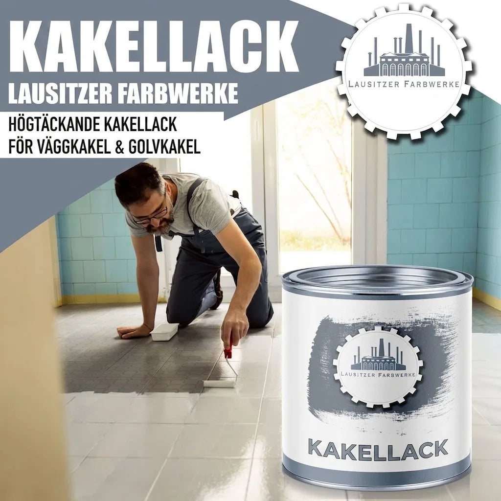 Man målar vita kakelplattor med Lausitzer Farbwerke kakellack. Högäckande färg för vägg- & golvplattor.
