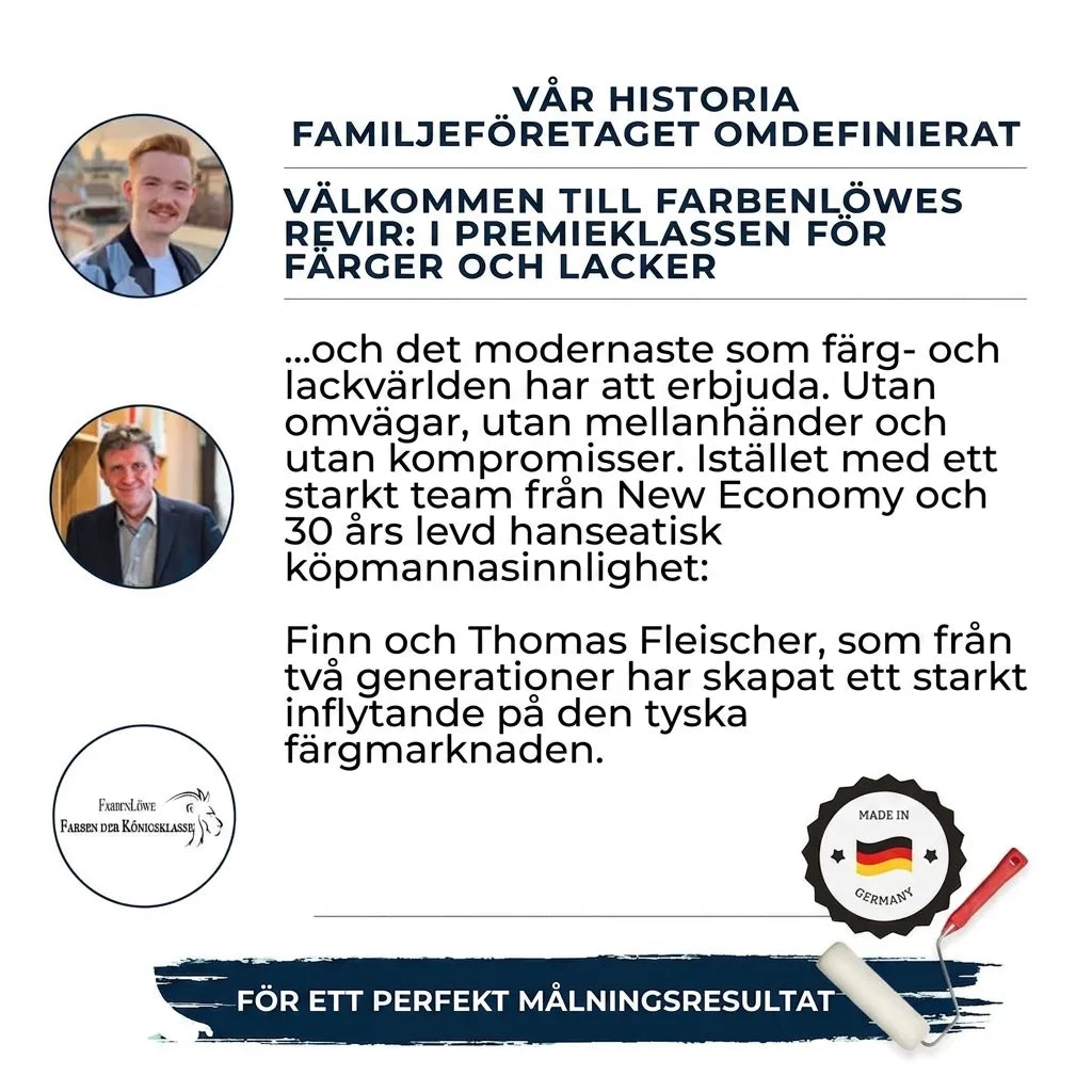 Farbenlöwe: Tysk familjehistoria inom färg och lack med två generationer, Finn och Thomas Fleischer. Made in Germany.