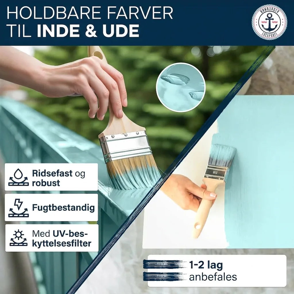 Holdbar maling til inde og ude, påføres med pensel. Ridsefast, fugtbestandig, UV-beskyttet. 1-2 lag anbefales.