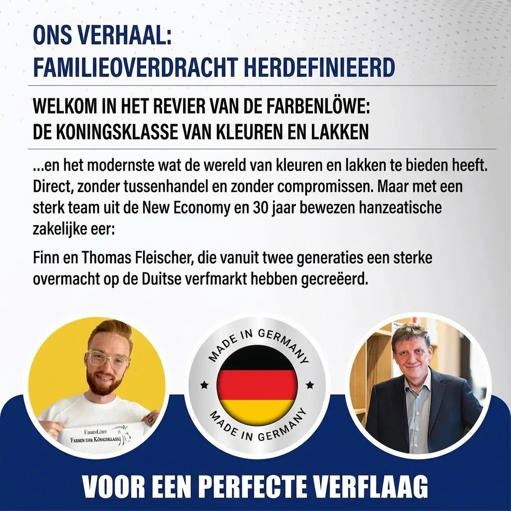 Reclame voor Farbenlöwe, een Duits familiebedrijf dat hoogwaardige verf en lakken produceert. Met Finn en Thomas.