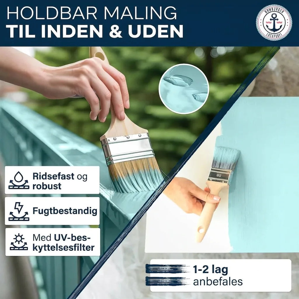 Hamborg maling til inde/ude. Ridsefast, fugtbestandig & UV-beskyttende. Nem at påføre, 1-2 lag anbefales.