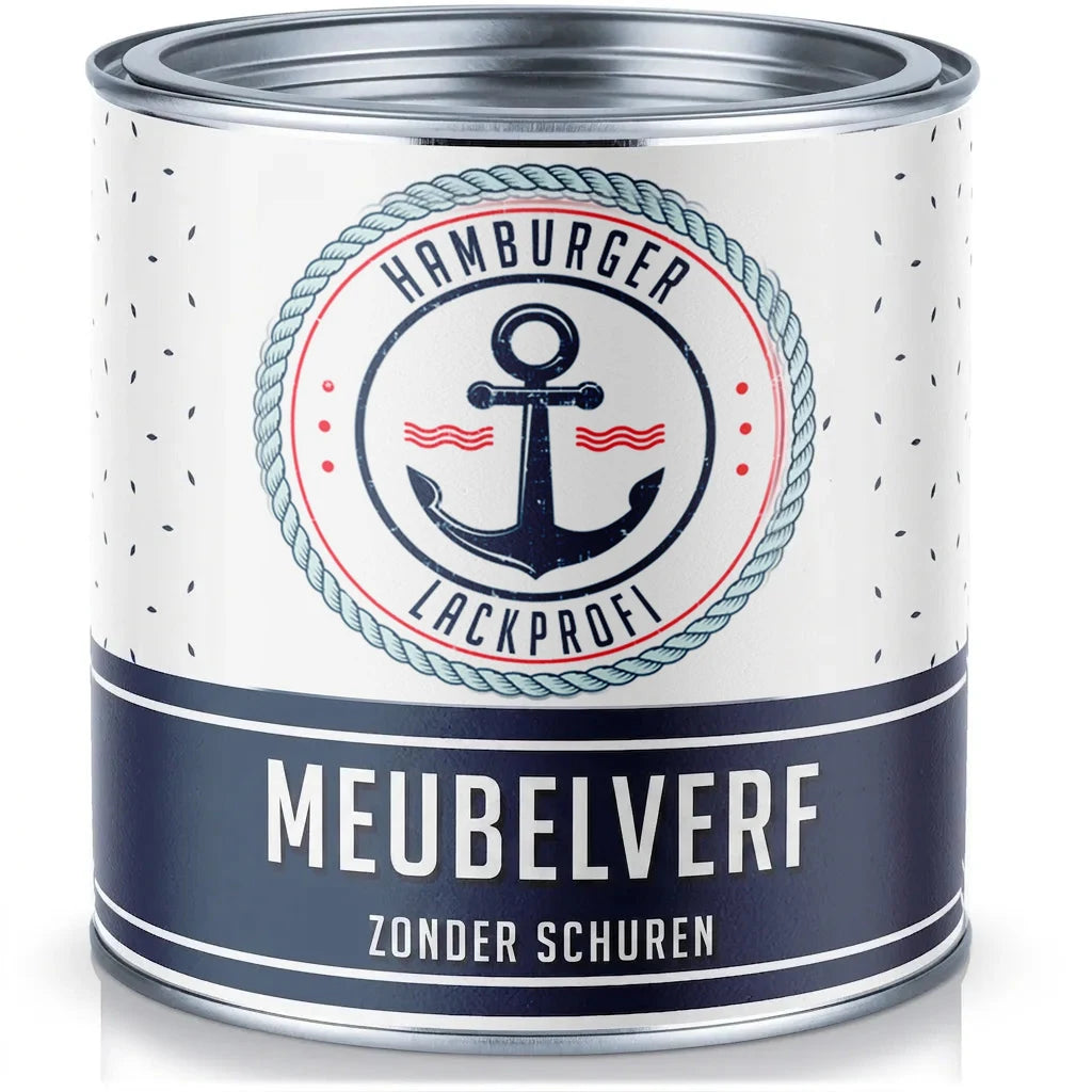 Hamburger Lackprofi meubelverf in blik, direct klaar voor gebruik zonder schuren. Ankerlogo op etiket.