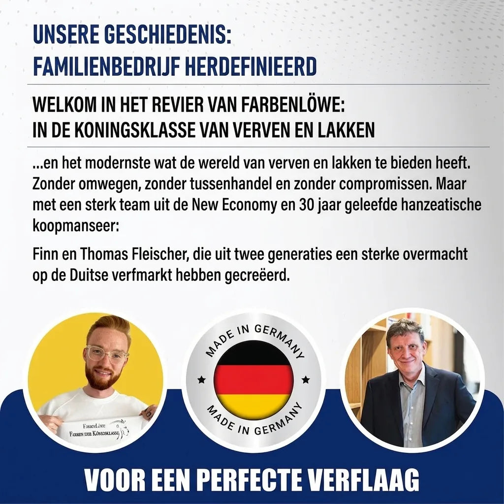 Duitse familiebedrijf Farbenlöwe, met Finn en Thomas Fleischer, gespecialiseerd in hoogwaardige verven en lakken, Made in Germany.