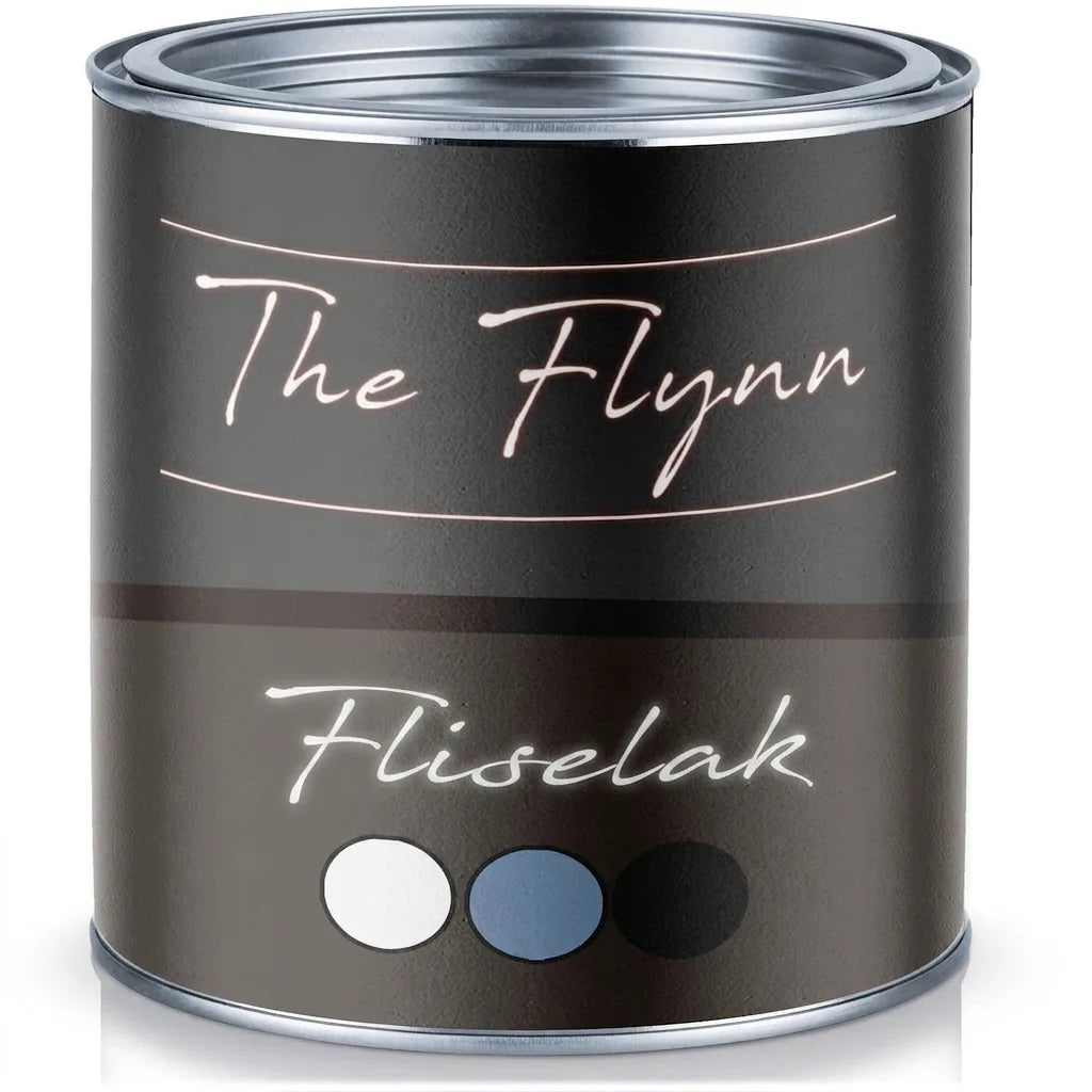 The Flynn fliselak dåse med farveprøver i hvid, blå og sort.